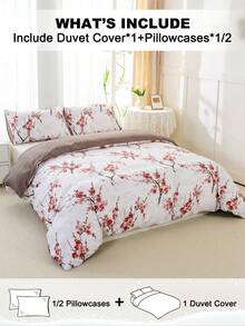 2/3pcs Plum Blossom Pattern Duvet Set, Ultra-Soft Breathable Microfiber For All Seasons. Washable, Pill/Shrink/Wrinkle Resistant. Fits INS & Country Styles, King/Queen/Full/Twin. Great For Home, Dorm, Apartment, Guest Room, Rentals & Gifts. - Multicolor - View 2