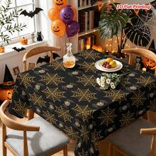 1/2pcs Halloween Tablecloth, Halloween Theme Orange Spider Web Pattern Polyester Tablecloth Suitable For Dining Table, Restaurant, Coffee Table, Kitchen, Picnic, Camping, Country Farmhouse Decor, Holiday Tabletop Arrangement - Multicolor - View 7