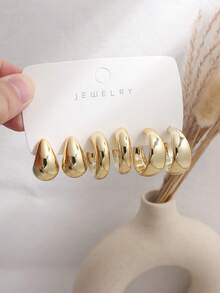 6-18pcs Fashionable Elegant Gold Metallic Tear-Drop Round Multi-Shape Mixed Earring Set, Lightweight CCB Material, For Girls Daily Wear - Gold - View 9
