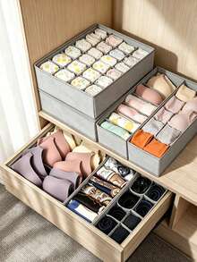 3pcs Socks & Underwear Drawer Organizer Dividers, 33-Grid Foldable Fabric Storage Box For Dresser & Closet, Suitable For Clothes, Baby Clothes, Bras, Panties, Scarves, Ties - Grey - View 4