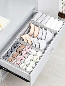 3pcs Socks & Underwear Drawer Organizer Dividers, 33-Grid Foldable Fabric Storage Box For Dresser & Closet, Suitable For Clothes, Baby Clothes, Bras, Panties, Scarves, Ties - Grey - View 3