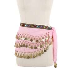 Belly Dance Scarf With Stones And Coins  Luxury Various Models - New Arrival - 淺粉色 - 查看 1