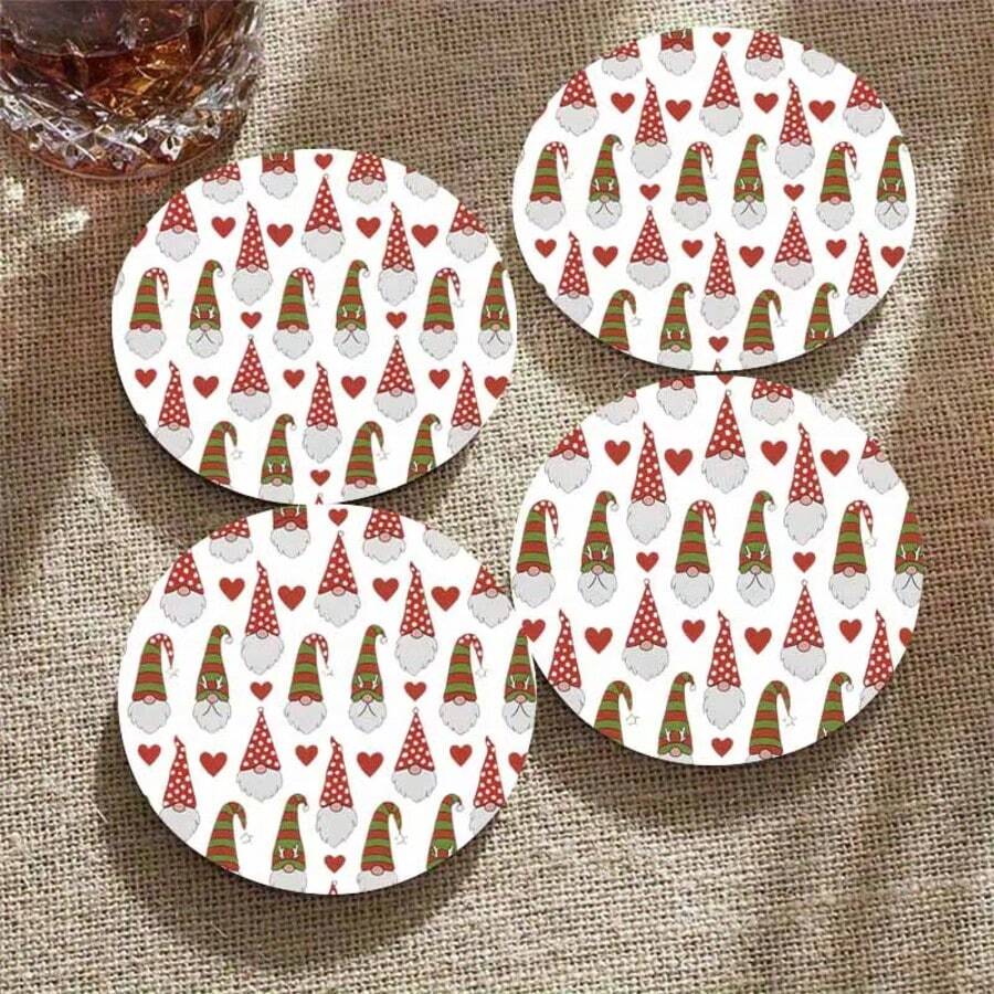 2D Flat, 4pcs/Set Christmas Theme Wooden Coasters - Heat-Insulating Table Mats, Coffee Mats, Holiday Table Decor, Party Decor, Desktop Decor, Gifts, Christmas Decor - 3.94*3.94 Inches - View 1