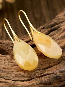Yumfeel Elegantes Pendientes de Moda con Colgante de Lágrima de Jade Amarillo, Joyería Exquisita Chapada en Oro de 18K, Adecuado para Baile, Fiesta y Regalo de Cumpleaños, Feliz Halloween - Multicolor - Ver 6