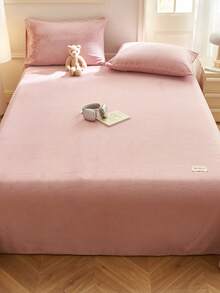 1pc Solid Color Milk Velvet Bed Sheet, Lightweight Soft Comfortable Bedding, Can Be Used As Bed Cover, Bed Sheet, Blanket, Suitable For Dorm, Bedroom Home Use, Multiple Purposes, Multiple Size Options - Rusty Rose - View 4