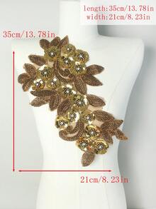 BNH1463 熱銷珠飾與水鑽貼花蕾絲飾邊布料配件，適用於服裝、家居紡織品、DIY手工藝，全新3D花卉亮片設計，寬度：21cm - 咖色 - 查看 3
