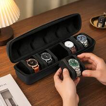 1pc Portable Hard Shell 3-Slot Watch Storage Box With Handle, Shock-Absorbing Foam Lining, Protects Men's And Women's Watches From Collisions, Zipper Dust-Proof Design, Suitable For Home Storage And Travel, Classic 3 Colors, Exquisite Christmas Gift - Black - View 5