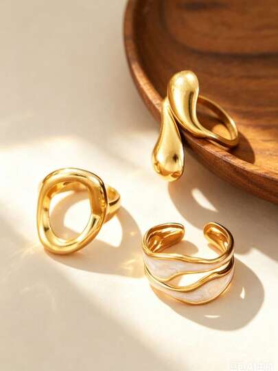 3 Stücke/Set modischer Edelstahl glatter Tropfen Cut Out Ring, geeignet für den täglichen Gebrauch für Frauen