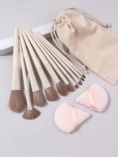 13PCS Premium Synthetic Makeup Brush Set, Soft Gentle Cruelty-Free Makeup Brushes For Foundation Blush Powder, Complete Face & Eye Makeup Tools With 2Pcs Triangle Powder Puffs