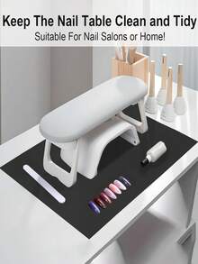 1pc Solid Color Minimalist Style Nail Polish Desk Mat, Anti-Slip, Foldable Microfiber PU Leather Black Manicure Table Mat, Suitable For Nail Salon And Home Use - Black - View 2