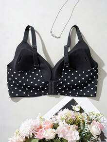 Sujetador inalámbrico de talla grande para mujer, negro con lunares blancos, con pegamento de gelatina, cómodo, suave y de moda - Multicolor - Ver 5