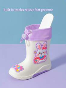 Upgraded Children's Plush Rain Boots, Thick Warm Durable Rubber Boots, Cute Cartoon High-End Rain Boots For Boys & Girls, Elementary Students, Fresh Style, Sturdy & Practical - White - View 6