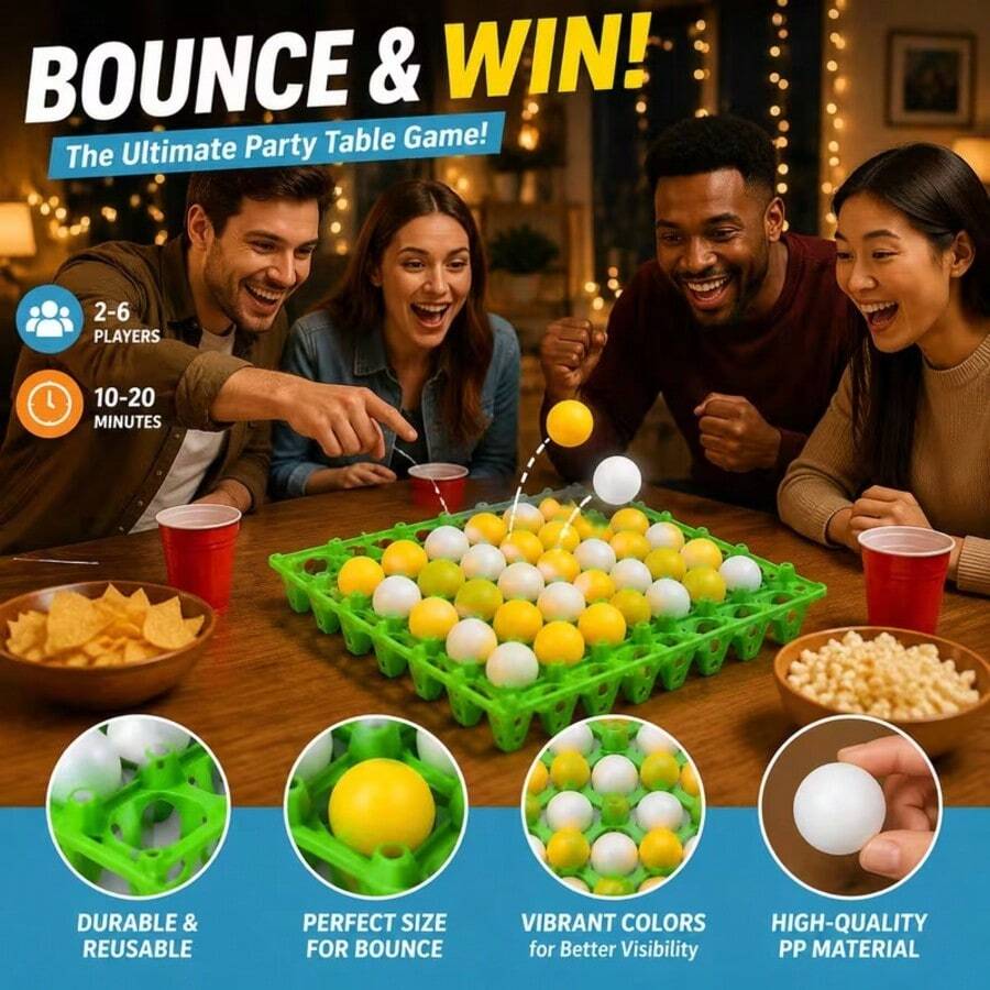 21-Piece Fun Table Tennis Egg Box Game Set, Includes 1 Egg Holder, 10 White Balls, 10 Orange Balls, 2-Player Battle, Interactive Party Tabletop Game, Creative Game Props, Multi-Functional Party Game, Suitable For Garden Party, Birthday Celebration, Random Color