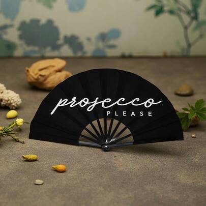 1 pezzo Ventaglio pieghevole minimalista con lettere nero & bianco, accessorio fotografico per atmosfera, decorazione per vacanze al mare e feste da ragazza, ogni ventaglio ha colore, motivo e posizione delle lettere leggermente diversi, inviato casualmente