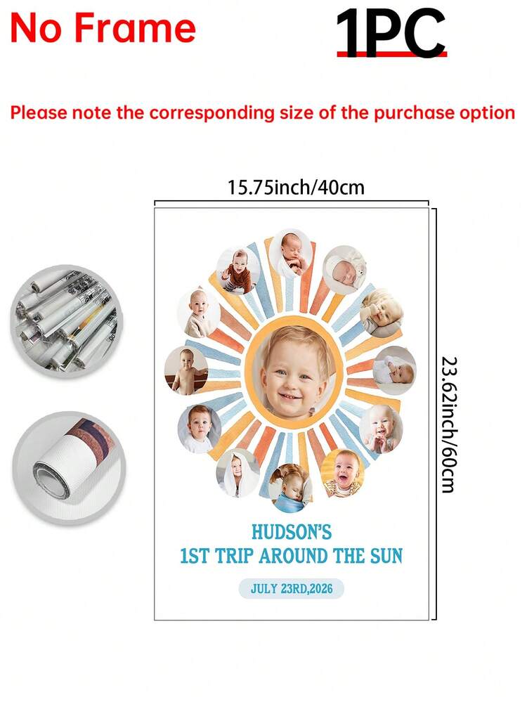 1pc First Trip Around The Sun First Birthday Milestone Board Custom Poster, You Are My Sunshine First Year Photo Collage, 1st Birthday Photo Sign, Customized Wall Art, Pictures Custom Photo, Customizable Things, Optional Frame. - Multicolor - View 14