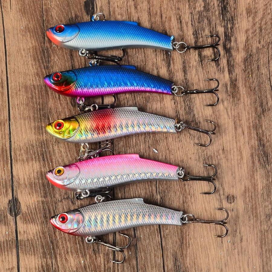5pcs Sinking VIB Lure Set, Realistic Laser Hard Baits, Long Casting Freshwater Saltwater Fishing Lures For Bass And Other Fish - Multicolor - View 1