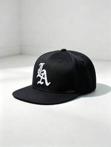1pc LA Letter Embroidered Flat Brim Baseball Cap, Solid Color Adjustable Casual Street Hip Hop Hat, Unisex - Multiple Styles - View 16