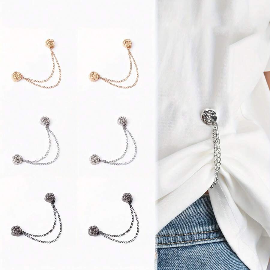 2/6pcs Multi-Function Magnetic Clothing Clips, Strong Button Clips For Pants, Sleeves, Cuffs, Hems, Clothing And Headscarf Decoration, Detachable, No Nails Or Sewing Required, Metal Clips For Shortening And Tightening