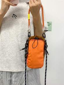 1 pieza Cartera de teléfono colorida de dopamina para mujer, bolso de viaje de verano para mujer, bolso bandolera y de hombro para mujer, bolso de moda con cordón y múltiples bolsillos, material de nailon portátil, puede almacenar cartera de mujer, cosméticos, bolso casual para mujer, adecuado para vacaciones de verano, viaje de negocios, esencial de viaje, bolso de mujer de alta calidad es un gran regalo de vacaciones - Naranja - Ver 3
