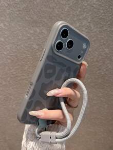 Full Coverage Anti-Drop Soft Grey Leopard Print Phone Case + Wrist Strap Compatible With IPhone 18 Pro Max/18 Pro/18/17 Pro Max/17 Pro/17/16 Pro Max/16/16 Pro/16 Plus/15/15 Pro Max/15 Pro/15 Plus/11/12/13/14 Pro Max/12 Pro/12 Pro Max/13 Pro/13 Pro Max/14 Pro/14 Pro Max/14 Plus Protective Cover, Style High-End Vibe - Gray + Lanyard - View 5