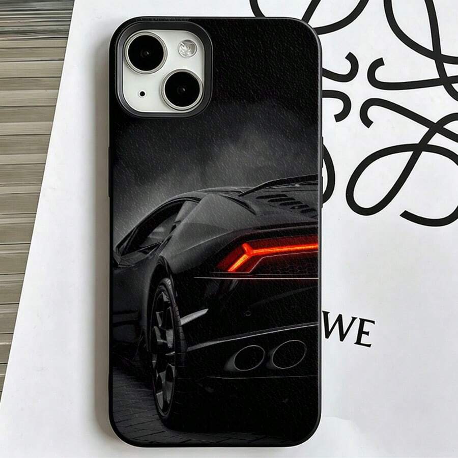 1件裝賽車圖案黑銀配色手機殼,適用於 Apple 手機 - 彩色 - 查看 1