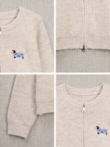 JIANHU Comfortable Knitted Zip-Up Jacket With Dog Embroidery, Soft And Fluffy, Suitable For Christmas And Holiday Wear, Casual And Warm Fall - Apricot - View 8