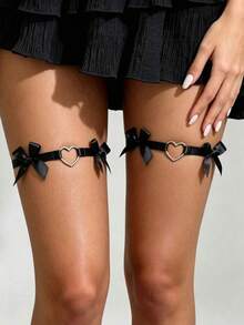 2pcs Sexy Women's Garter Belts, Adjustable Leg Straps Elastic Band, Suitable For Daily Wear, Party, Holiday, Halloween - Black - View 6