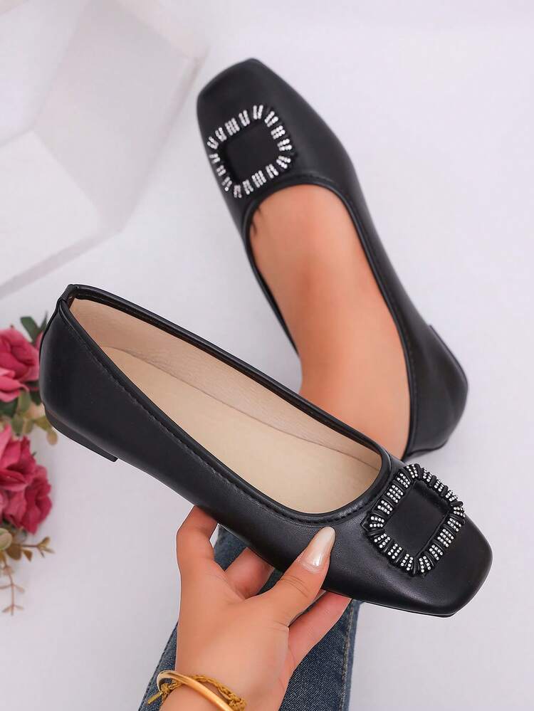 planare Giày Loafer nữ đế bệt xỏ chân mũi vuông màu đen trơn, phong cách tối giản thời trang, phù hợp đi làm hằng ngày, văn phòng, tiệc tối và các dịp khác - màu đen - Xem 4
