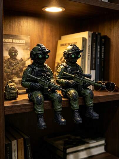 1pc Sitting Special Forces Soldier Figurine, Military Green Tactical Military Character Ornament, Suitable For Bookshelf, Desk, Cabinet, Study Display, Graduation Gift, Masculine Room Decor, Hobby Collection Statue, Boy's Desk Theme Decoration Accessory