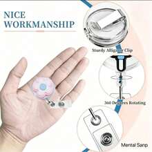 1 Set Exquisite Dopamine Pink Floral Nurse ID Badge Retractable Reel Clip With Horizontal Slide Card Holder, Gift For Doctors, Nurses, Teachers, Students, Office Staff - D - View 4