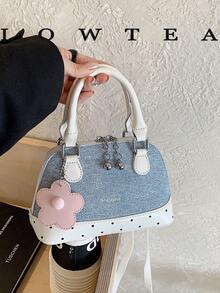 1pc Color Block PU Leather New Women Bag, Shoulder Bag, Crossbody Bag, Fashionable Shell Handbag, Adjustable Strap, Suitable For Girls, College S - Baby Blue - View 2