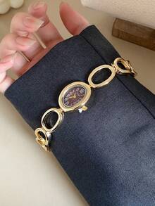 1pc Gold/Silver Bracelet Women's Quartz Watch Exquisite And Fashionable Suitable For Daily Matching Birthday/Graduation Gifts Casual Gatherings - Gold - View 3
