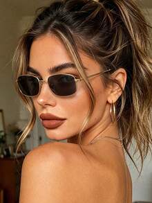 1pc Unisex Retro Gold Rim Small Square Frame Glasses, Suitable For Daily Wear - Multicolor - View 1