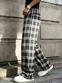 Men's Casual Sweatpants, Plaid Long Pants With Pockets, Suitable For Daily Wear And Gatherings, Perfect Gift For Husband, Boyfriend, Son, Autumn Style, Halloween Gift - Black - View 4