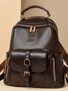 2026 Luxury Retro Style Women Backpack Fashion Brand Designer Handbag High Quality PU Leather Shoulder Bag For Ladies Daily Use - Brown - View 3