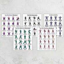 5-Piece Tai Chi Exercise Poster Set, Balance And Flexibility Training Charts, Seated Tai Chi And Walking Guide, Home Gym Wall Decor, Unframed Instructional Fitness Art Prints - 5-piece Set - View 4