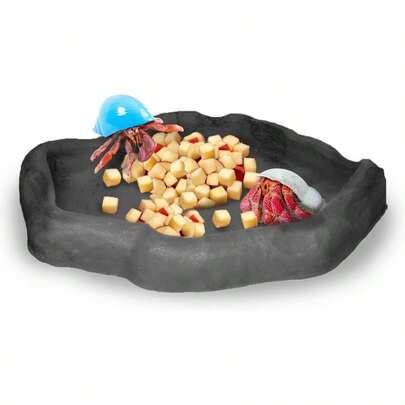 SunGrow Leopard Gecko Bowl, Hermit Crab Bathing Pool, 5x 5.5 Inches, Reptile Food Bowl And Supplies, Dish And Climber, Charcoal Color, 1 Pc/Pack