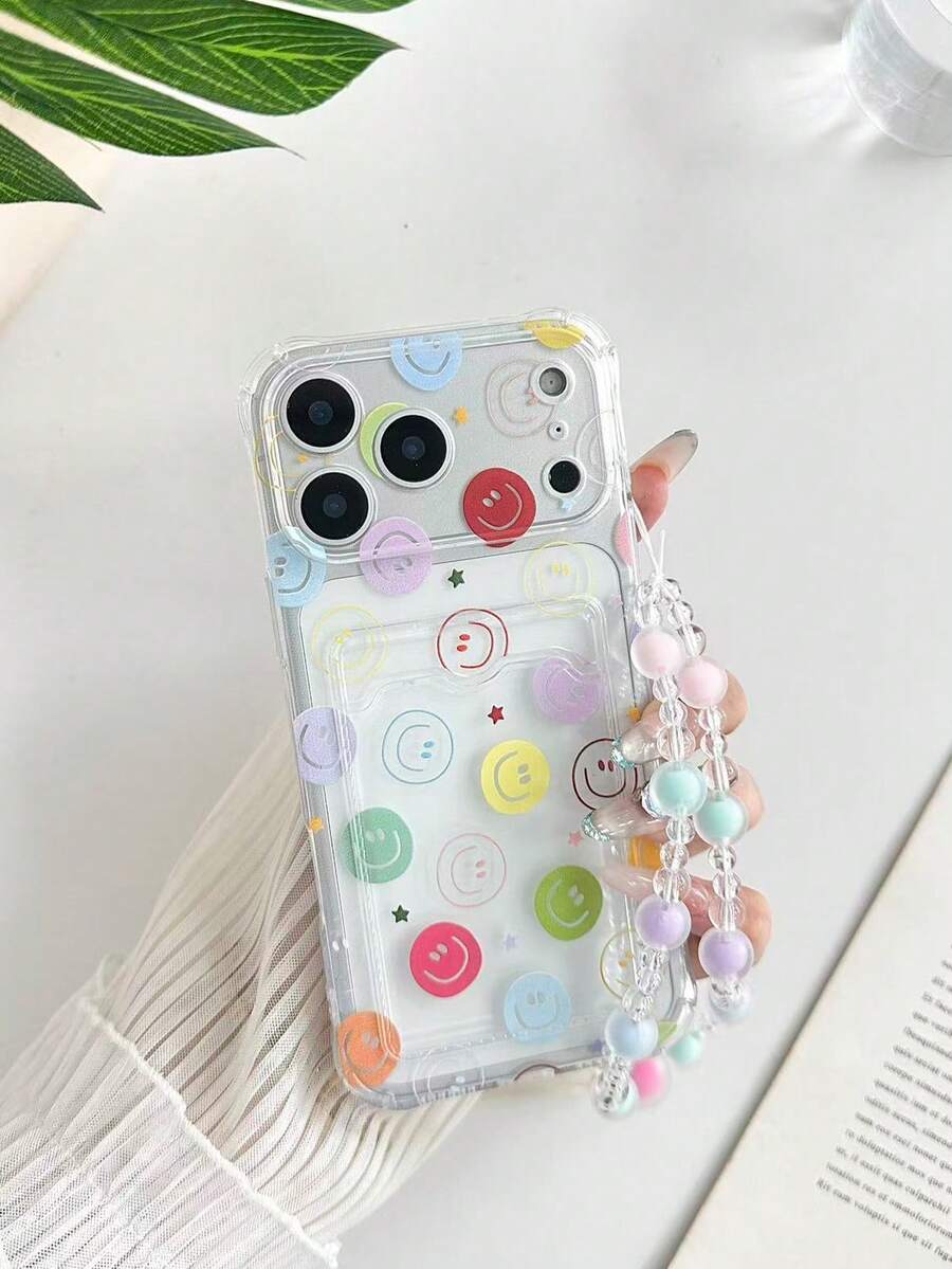 Smiling Face Painted Transparent Four-Corner Card Slot Multi-Function Card Holder Wallet Thick Anti-Drop Phone Protective Case Compatible With Ip 17/Ip 17pro/Ip 17promax/ IP16/11/16pro/16plus/16promax/16e/15Promax/13/14/12/XS/XR/7G/8P, Compatible With Samsung Galaxy S25/S25PLUS/S25 Ultra/A16/A36/A26/A56/A50/A12/A32/A52/A72/A51/A21S/A13/A14/S24/S24PLUS/S24Ultra/S20/S23/S22/A53/S20FE/S21/Phone Protective Case - Multicolor - View 1