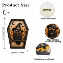 1/6pcs Vintage Coffin Shape Wooden Halloween Table Decor Black Cat Ghost Owl Skeleton Pumpkin Man Relief Plaque Farmhouse Wall Desktop Ornament For Halloween Party Home Shelf Decor Gift - Multicolor - View 11