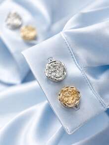 6/2/1pc Vintage Metal Rose Flower Button Covers - Carved Metallic Rose Cufflinks Covers, French Shirt Cuff Clips For Formal & Weddings - Multicolor - View 4