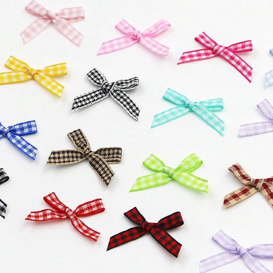 (100pcs/Pack) 3.5cm Plaid Colorful Mini Bows Ribbon Bows Gift Box Wedding Candy Box Packaging Decoration Handmade Hair Accessories - Multicolor - View 1