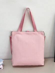 Ins Canvas Tote Bag For Women Students, Korean Style Crossbody Bag, Large Capacity, Fashionable Versatile Shoulder Handbag, Tutoring Bag - Pink - View 6