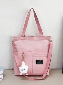 Ins Canvas Tote Bag For Women Students, Korean Style Crossbody Bag, Large Capacity, Fashionable Versatile Shoulder Handbag, Tutoring Bag - Pink - View 1