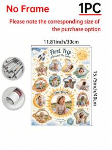 1pc First Trip Around The Sun 1st Birthday Photo Board Space Milestone Poster 12-Month Collage Custom Poster, Bedroom Decor For Adults, Customized Wall Art, Pictures Custom Photo, Customizable Things, Room Decor, Optional Frame. - Multicolor - View 17
