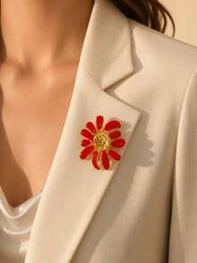 VceTd1PCS Fashion Vacation Style Colorful Enamel Daisy Decorated Stainless Steel Brooch, Suitable For Women To Wear On Vacation Or Party - Golden - View 1
