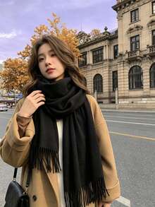 1pc Plaid Scarf, Winter Warm Neck Protection, Thick Anti-Pilling Wool Knit Tassel Shawl, Winter Scarf - Multicolor - View 3