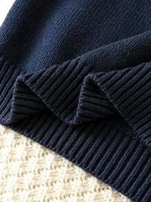 女童圓領熊刺繡長袖保暖內搭毛衣，秋冬款 - 藏蓝色 - 查看 6