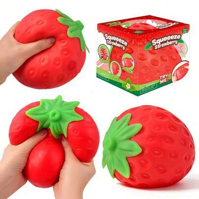 1pc Giant Realistic Strawberry Squishy Toy, Soft Slow Rebound Reusable Stress Relief Squeeze Toy, Adult Desktop Decor, Random Style And Packaging