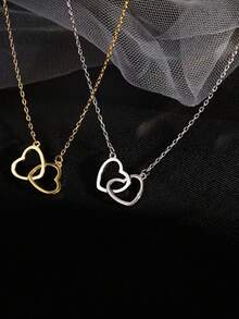 Double Ring Heart Necklace For Women, Light Luxury Niche Design, Ins Style Sweet Delicate Clavicle Chain, Versatile Accessory For Students - Double Heart Necklace - View 8
