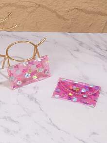 Combination Heart Transparent Flower Cute Coin Card Holder - Pink - View 9